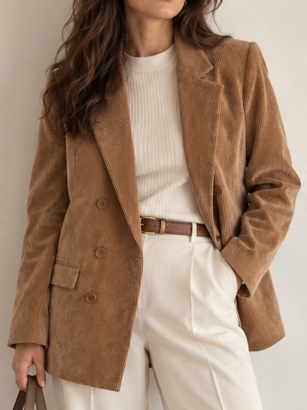 Saint Tropez Tan Corduroy Double Breasted Blazer